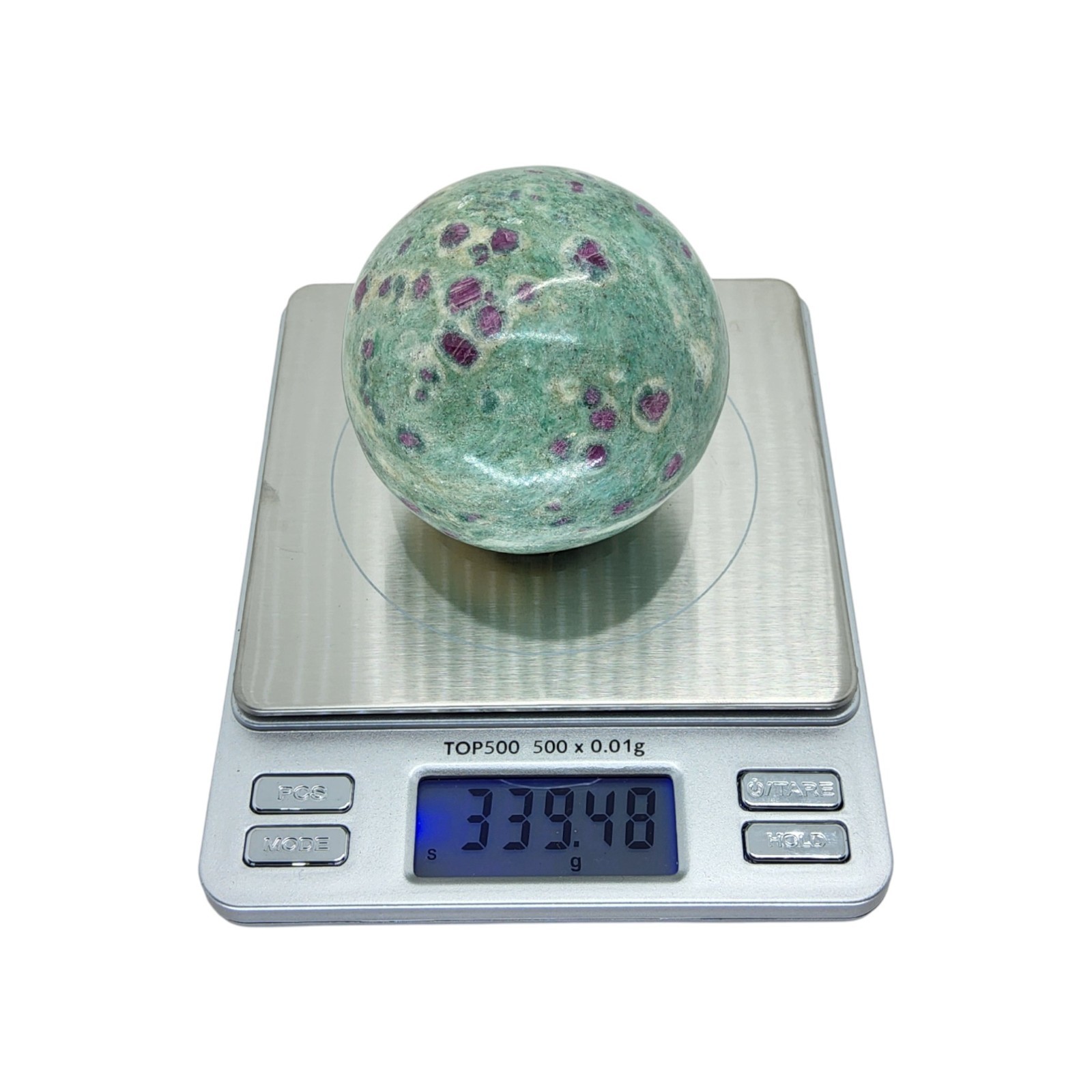 Ruby in Fuchsite, 2 3/8″, India, sphere, display specimen, #R-6752