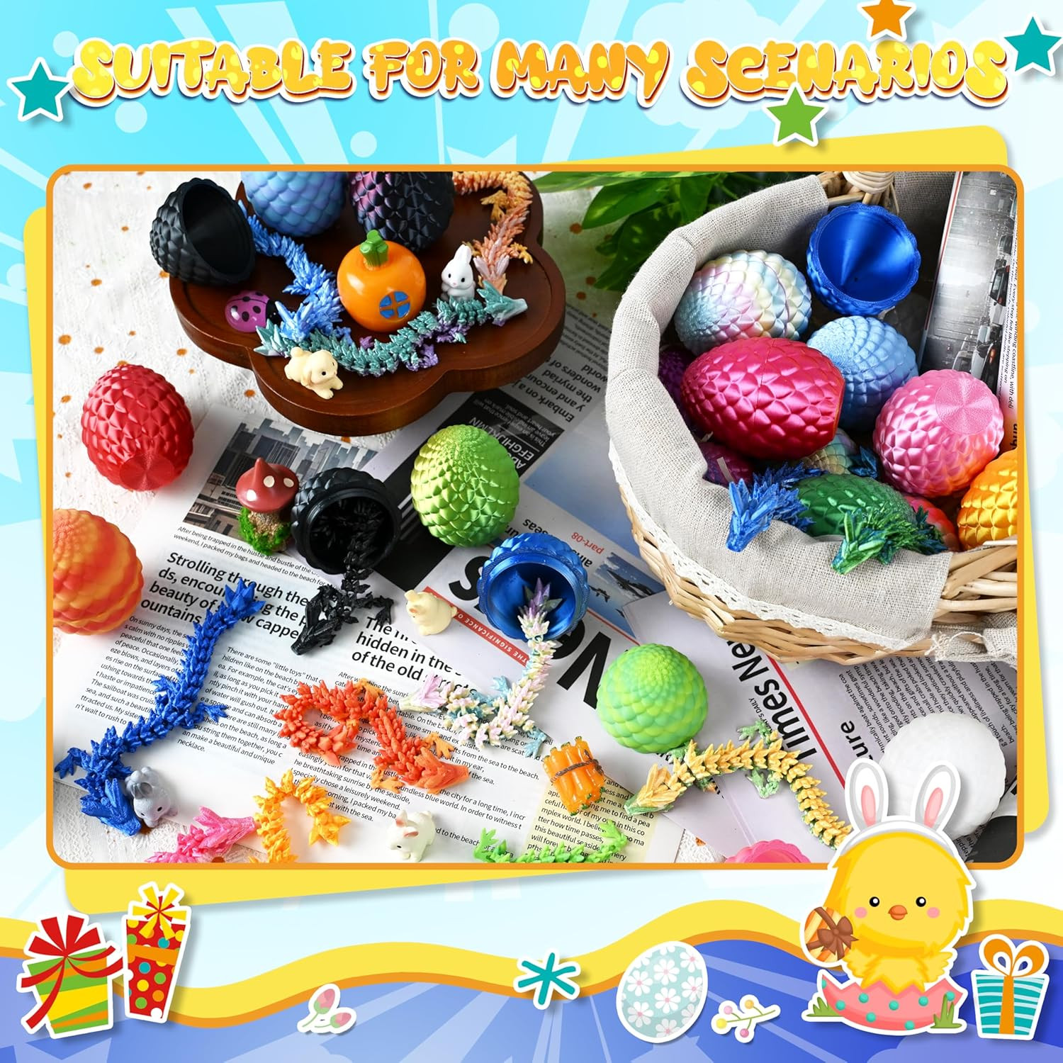 24P 3D Printed Dragon Eggs, Mystery Crystal Dragon Egg for Birthday Party Favors