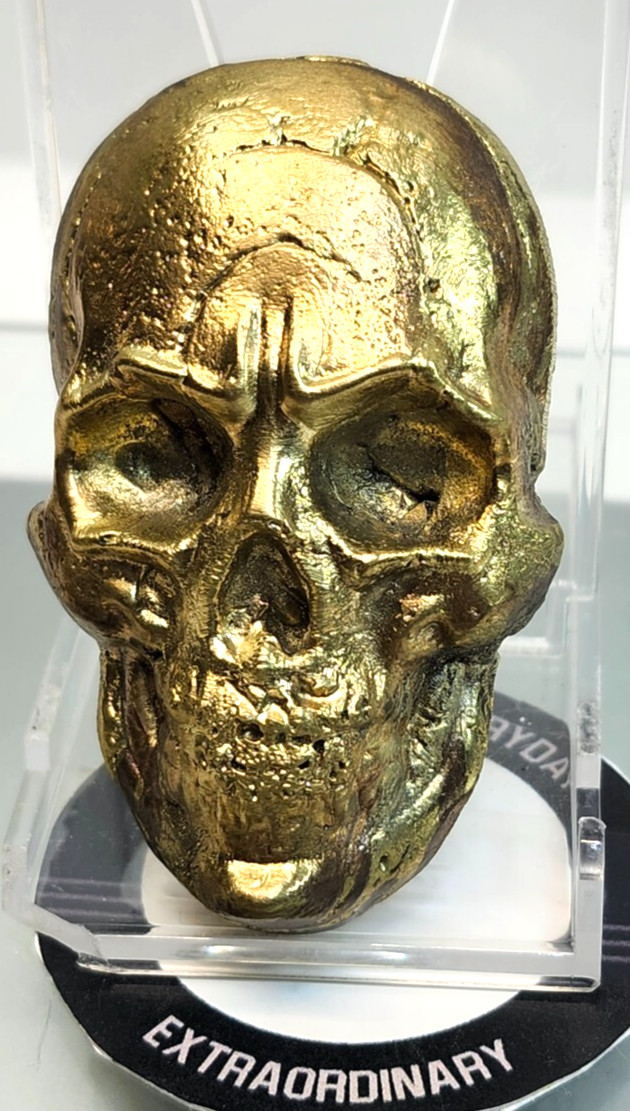 Hand Poured Brass Art Bullion 3D Skull Approx 11 oz