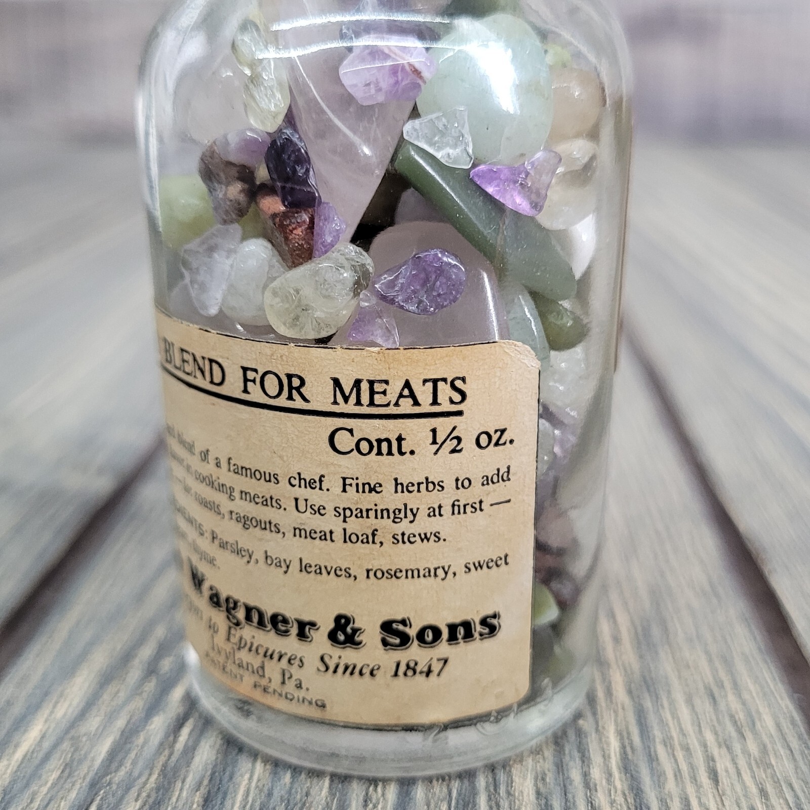 1/4lb Crystals in Vintage Wagner Glass Apothecary Spice Jar Witchy Decor Tumbles