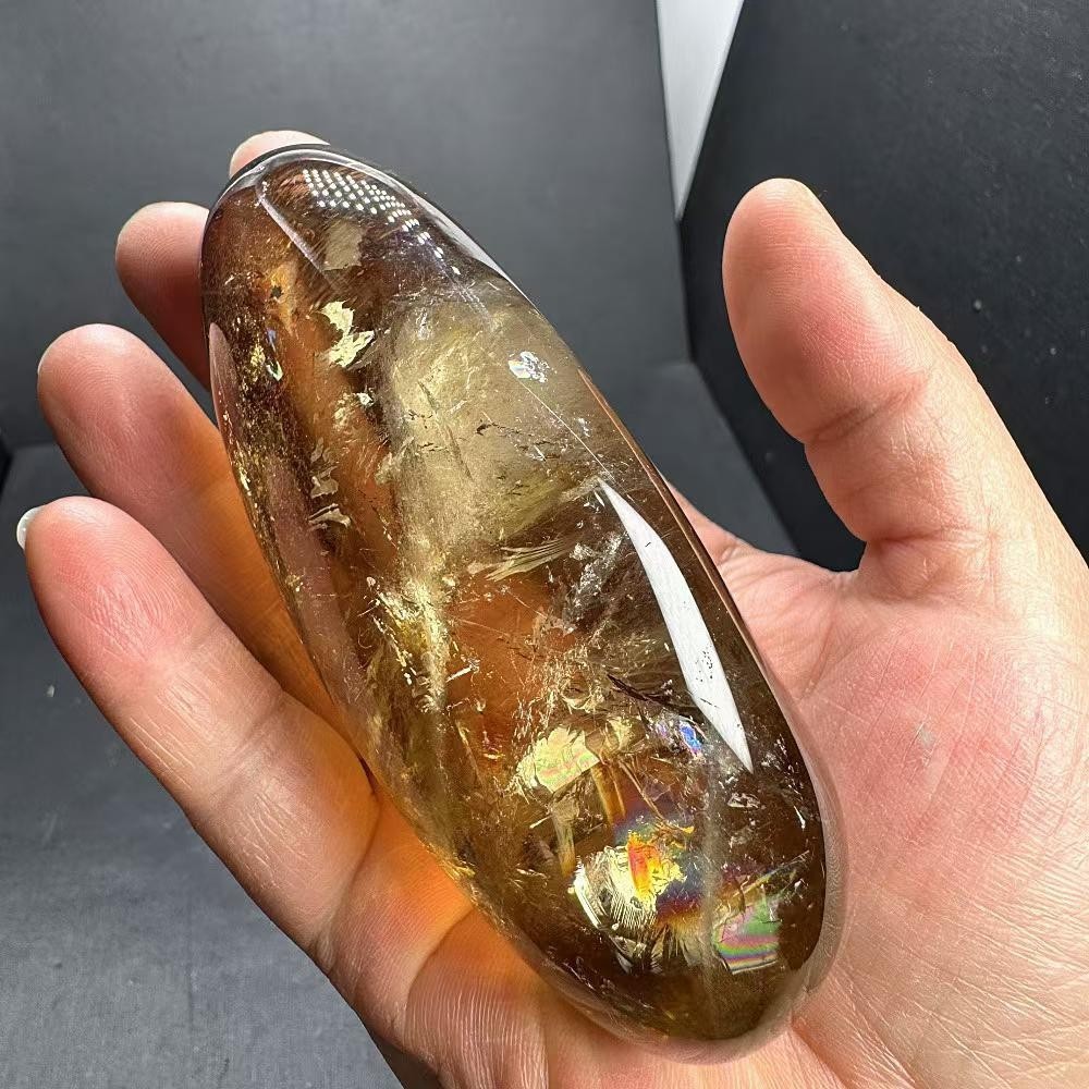 352g Natural Citrine Quartz Carved Palm Polished Crystal Reiki Healing