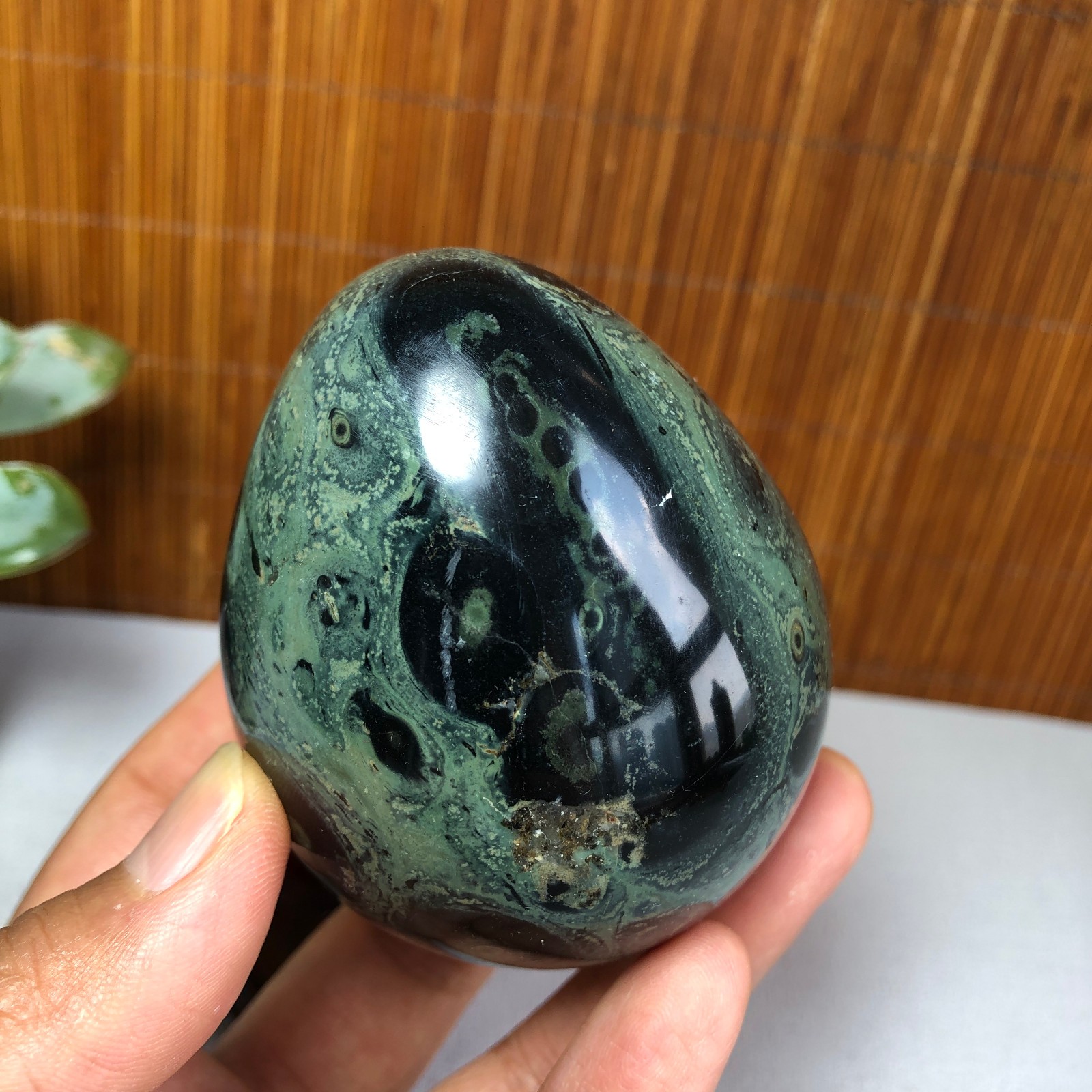 72mm NATURAL Green Kambaba jasper sphere egg quartz Crystal Healing 339g g7766