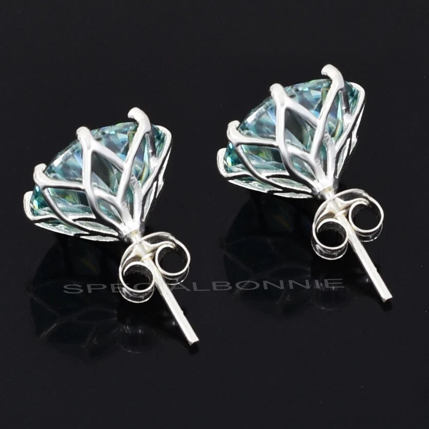 16.00 Ct Blue Diamond Earrings 13mm VVS1 Round Cut 925 Silver HPHT Studs