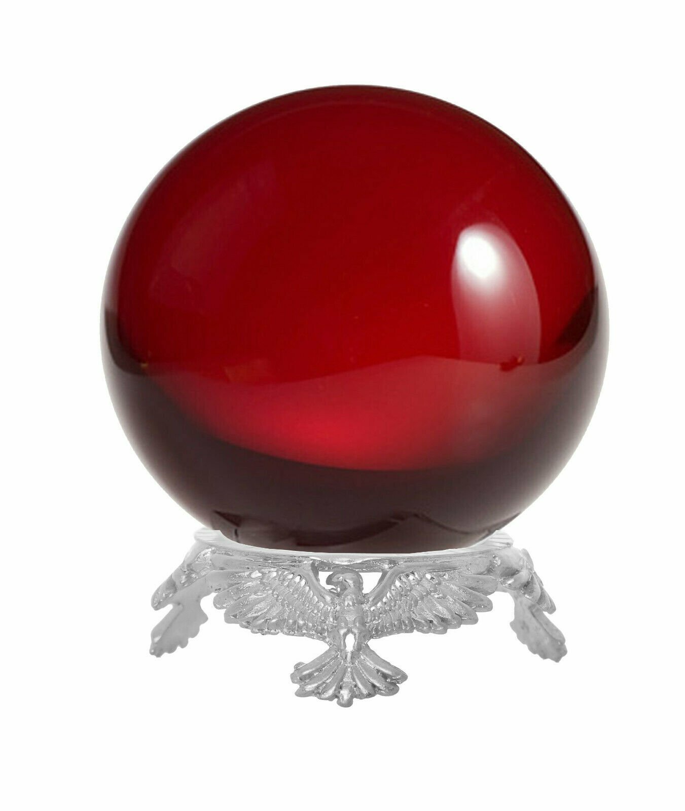 Crystal Ball Sphere for Feng Shui, Meditation, Decor, with Silver Eagle Stand