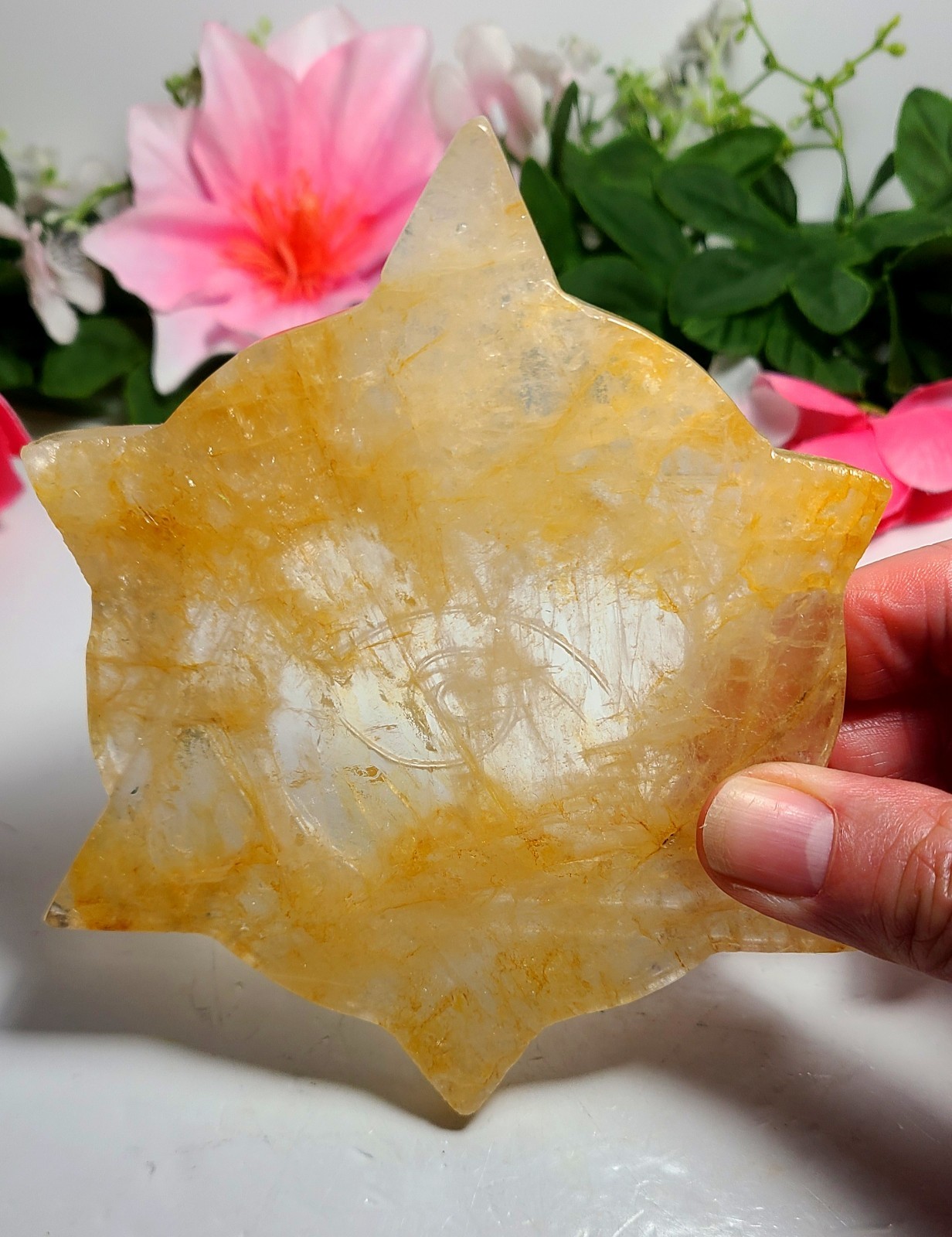 5.3″ A++ 249g Best Golden Healer All Seeing Eye No Evil Crystal Healing Carving