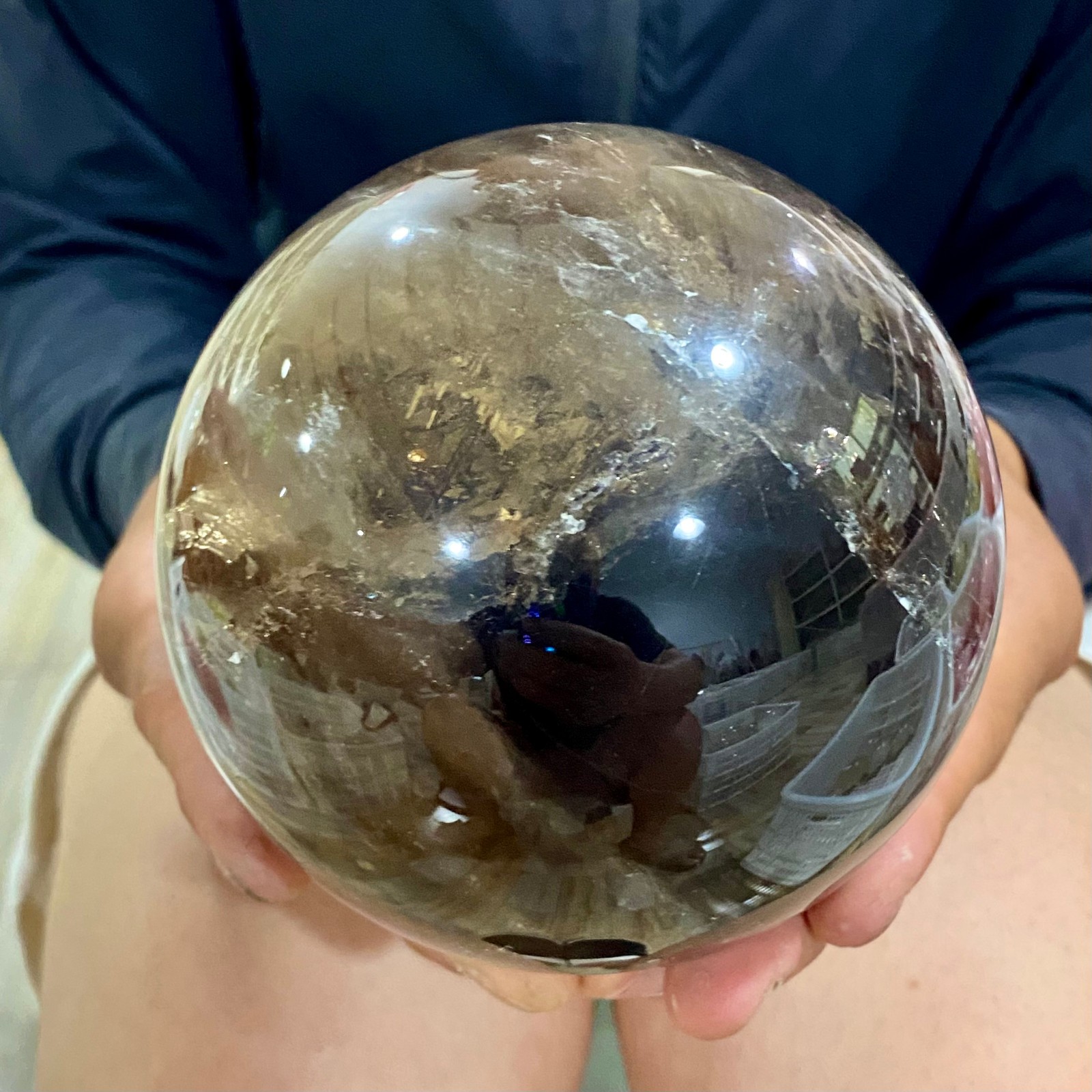 3.72LB Natural smoky Crystal Clear Quartz Crystal Sphere Ball Healing Meditation