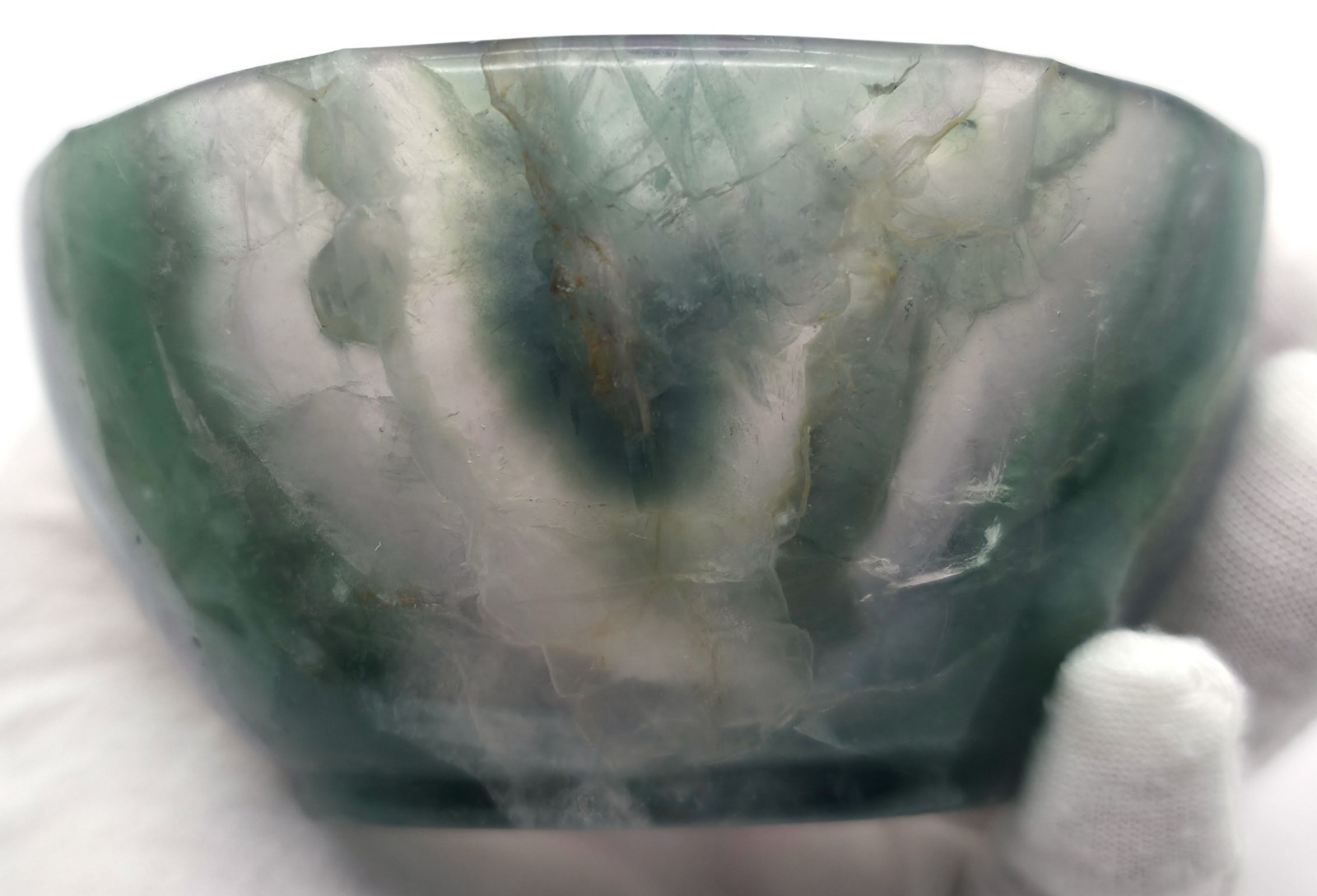 Carved Rainbow Fluorite Bowl Multicolor Crystal Display Specimen