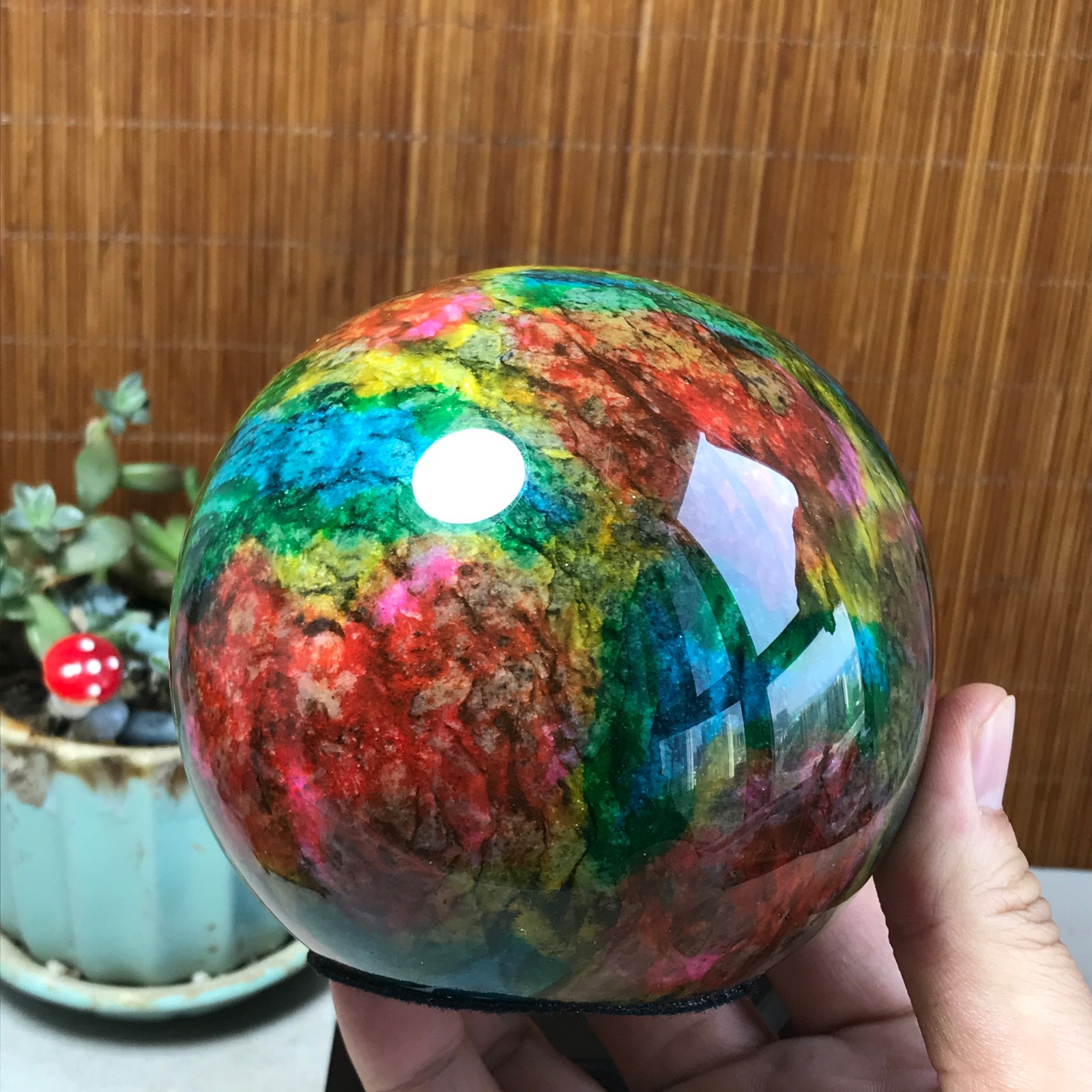 Natural “Seven Colors Jade” sphere Ball -Taiwan China 1.84kg Base Random A5803