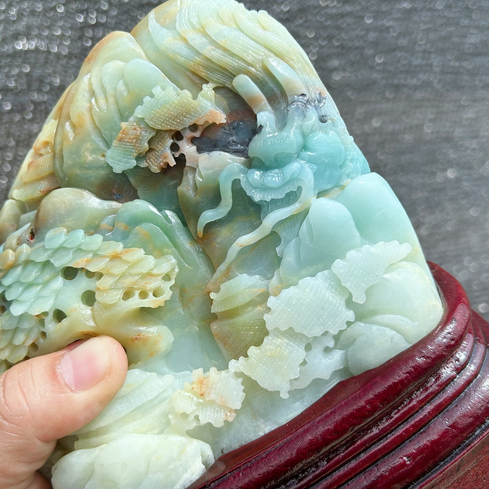 Natural Amazonite Quartz Crystal Hand-Carved Mountain Scenery Sculpture 3.4LB