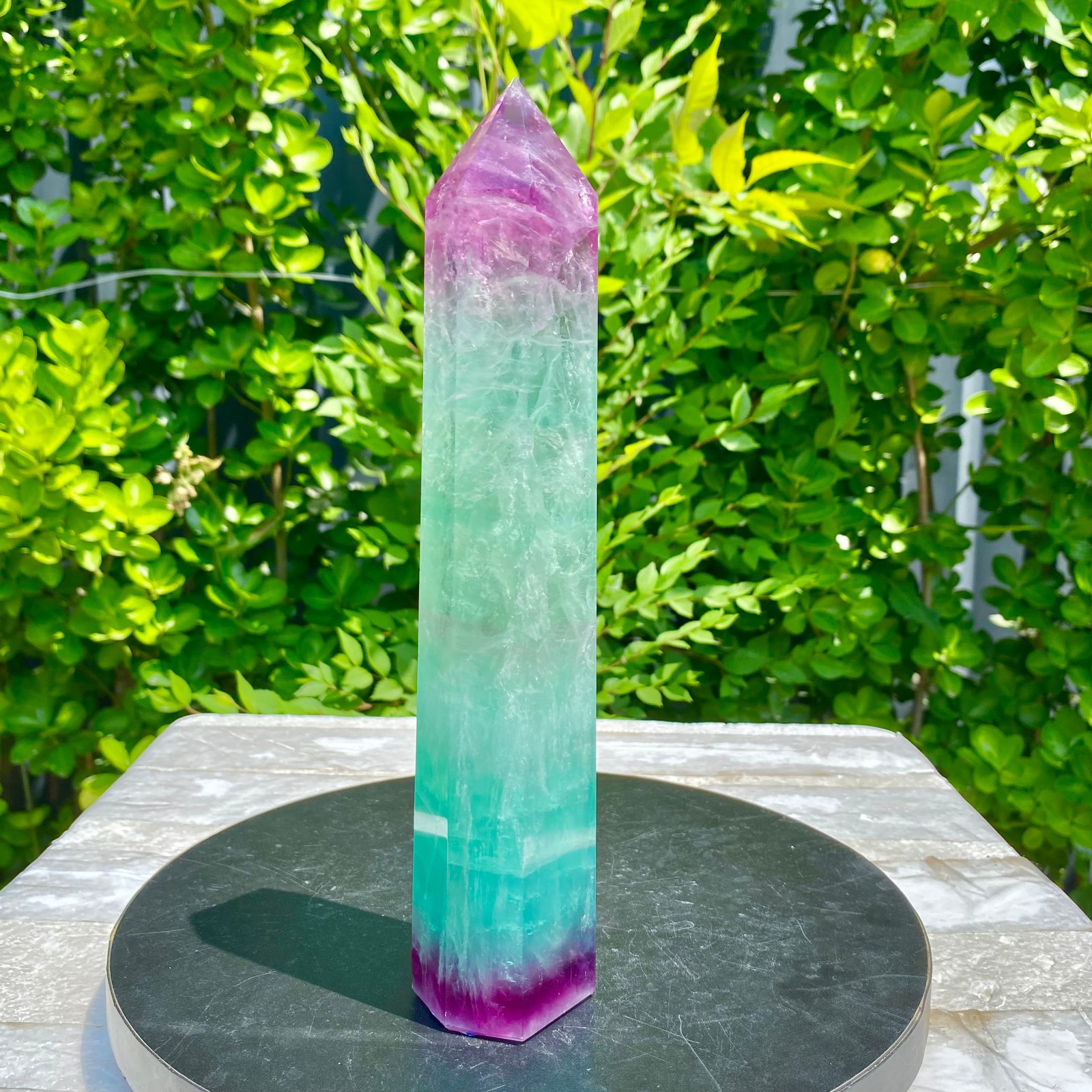 2.09LB Natural Rainbow Fluorite Obelisk Quartz Crystal Wand Tower Point Heal