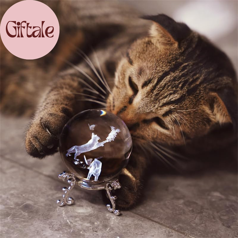 60Mm Crystal Ball with Stand – Laser Engraved Cat Sphere 3D Glass Ornament & Pap