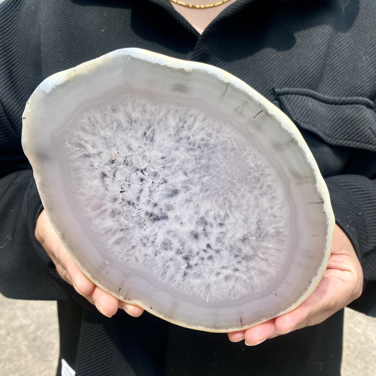 1.4LB Natural Agate Striped Crystal Quartz, Hand-cut Mineral Specimen Healing