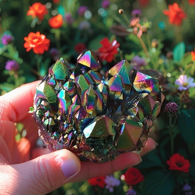 Rainbow Titanium Druzy Quartz Reiki Cluster Healing Mineral Specimen Home Decor