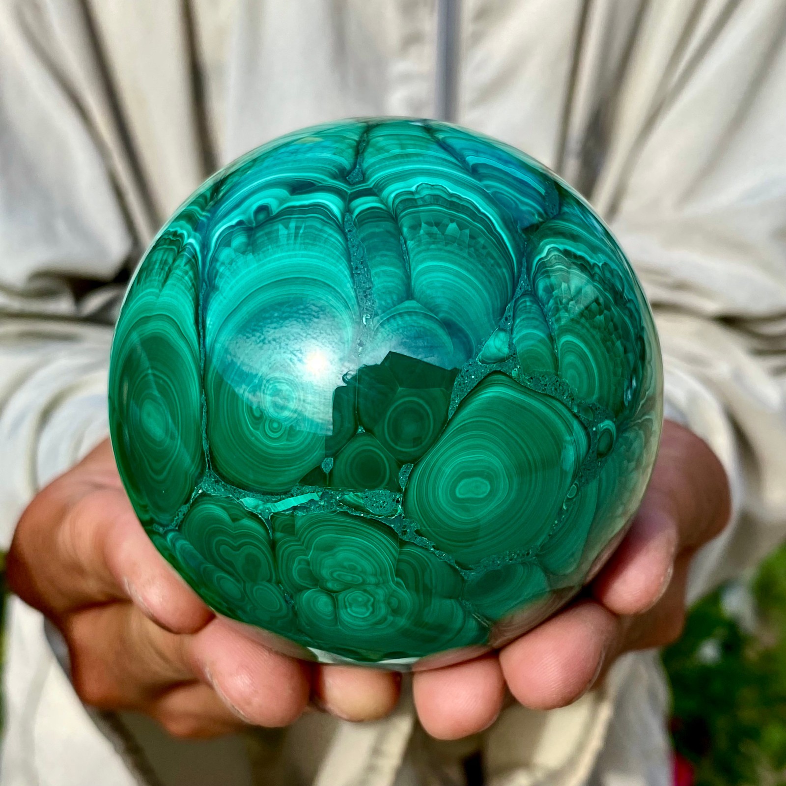 2.20LB Rare Natural Malachite quartz hand Carved sphere Crystal Healing