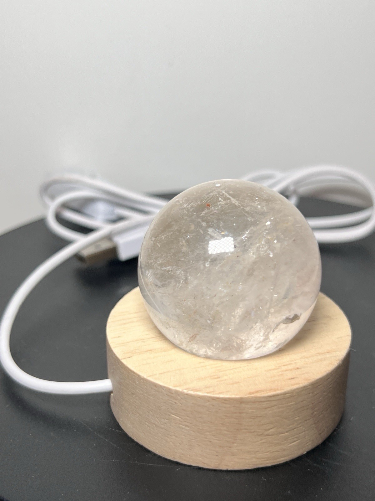 Clear Quartz Sphere W/Multicolor USB Light Holder – See pics and description