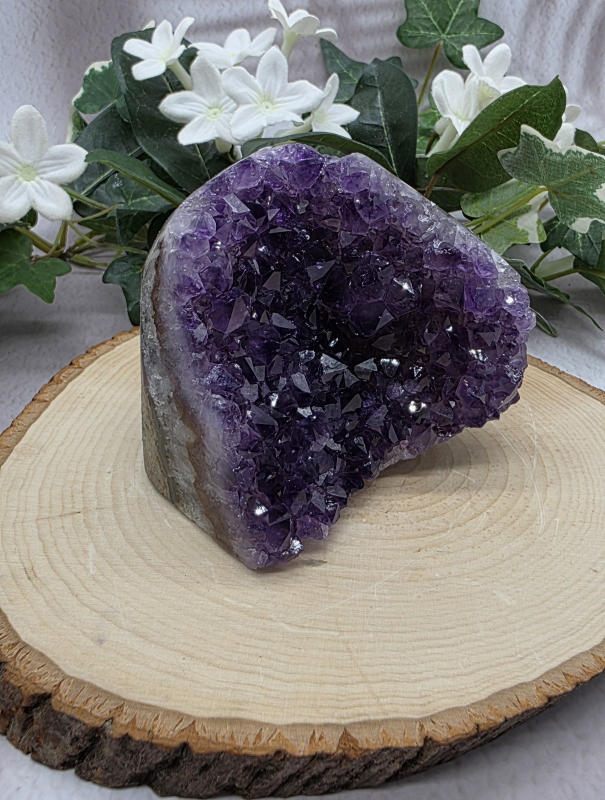 Natural Uruguay Amethyst Geode Purple Crystal with Agate Banding Free Standing