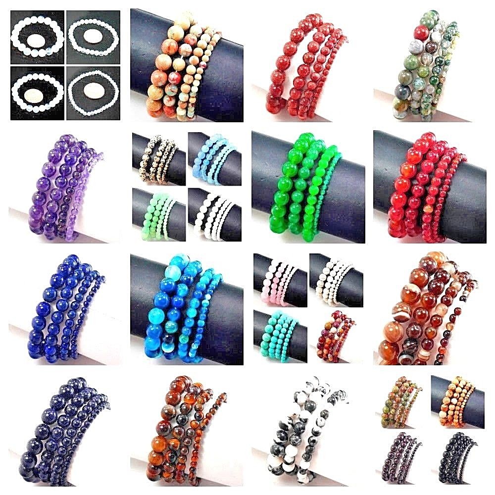 Handmade Beaded Bracelet Round Gemstone Elastic 7.5″ Healing Balance 4 6 8 10 12