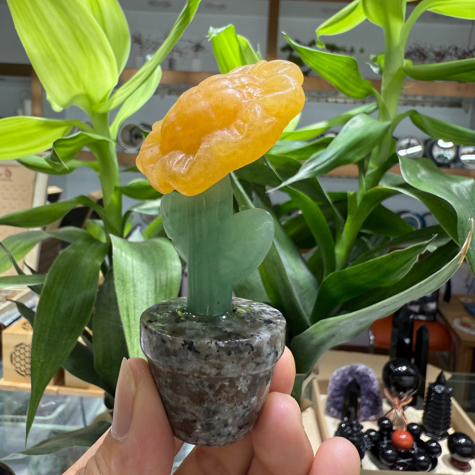3.3″ natural geode stone Sunflower quartz Crystal Healing Energy Decor