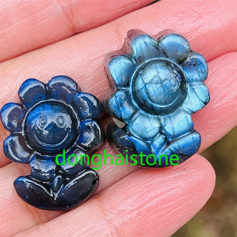 Top Natural Labradorite Mini Sunflower Skull Quartz Crystal Skull Healing 1pc