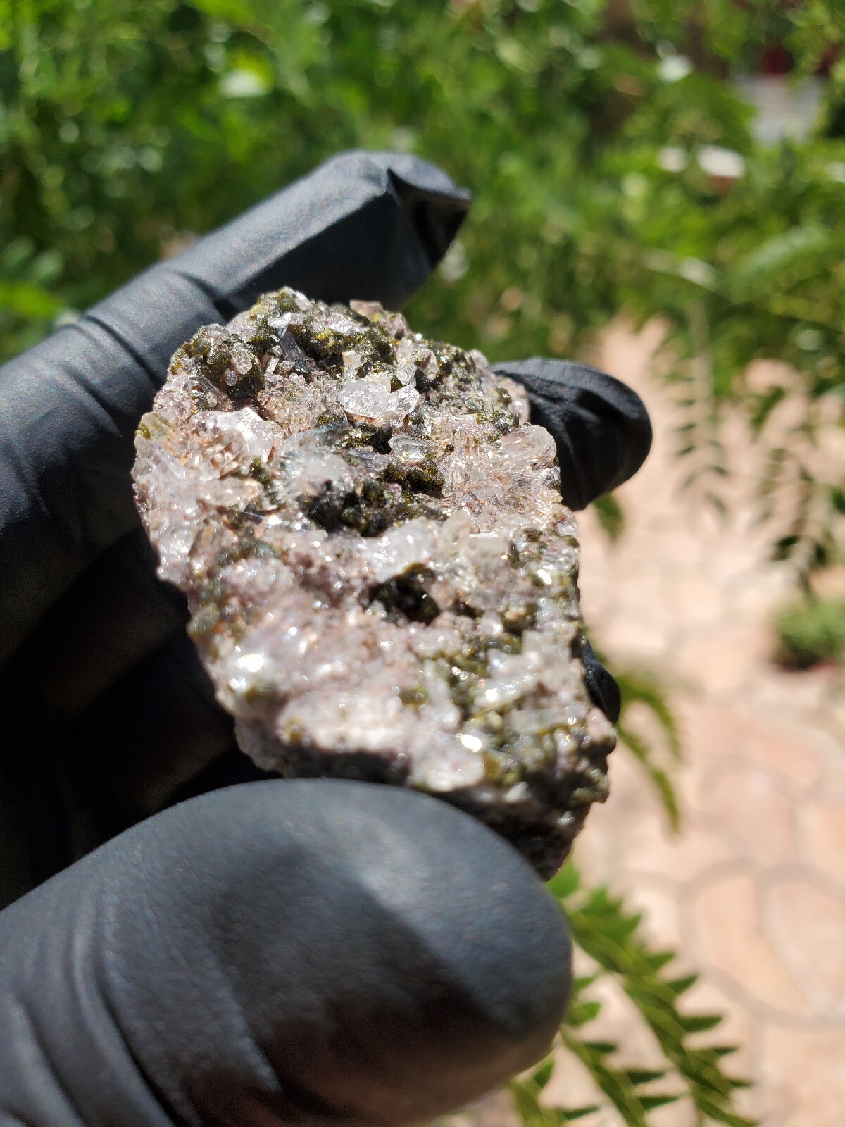 46g Natural Epidote, Super Sparkly Green Epidote with Quartz Specimen B88