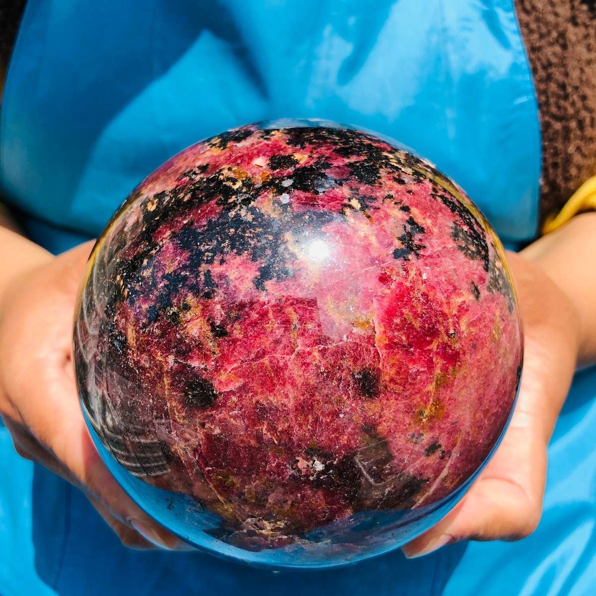 6.35LB Natural Rhodonite Crystal Sphere Pink Black Healing Gem Stone 4800