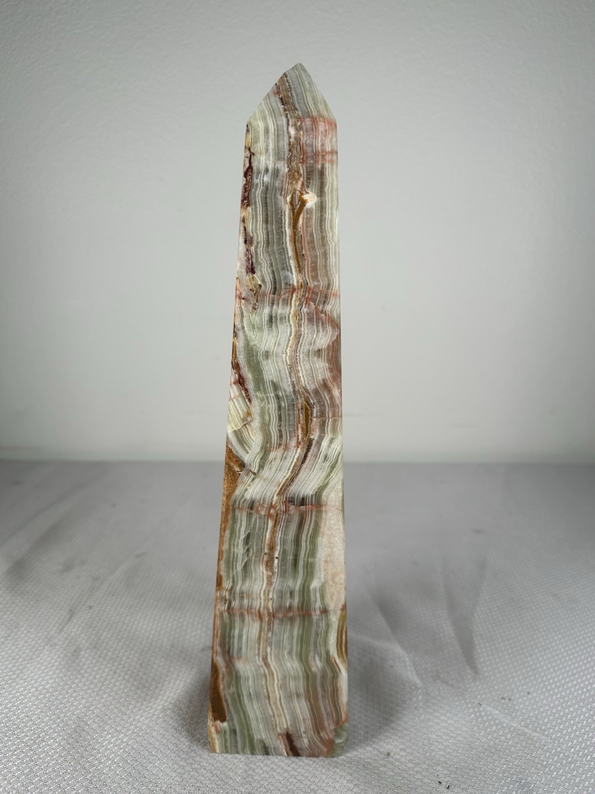 Natural Banded Onyx Green Brown White Obelisk Tower HEAVY 13.5″ Tall Paperweight
