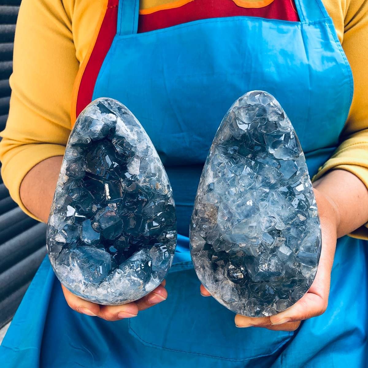 6.35LB Natural Blue Celestite Geode Crystal Cluster Specime Healing 1.51+1.38kg