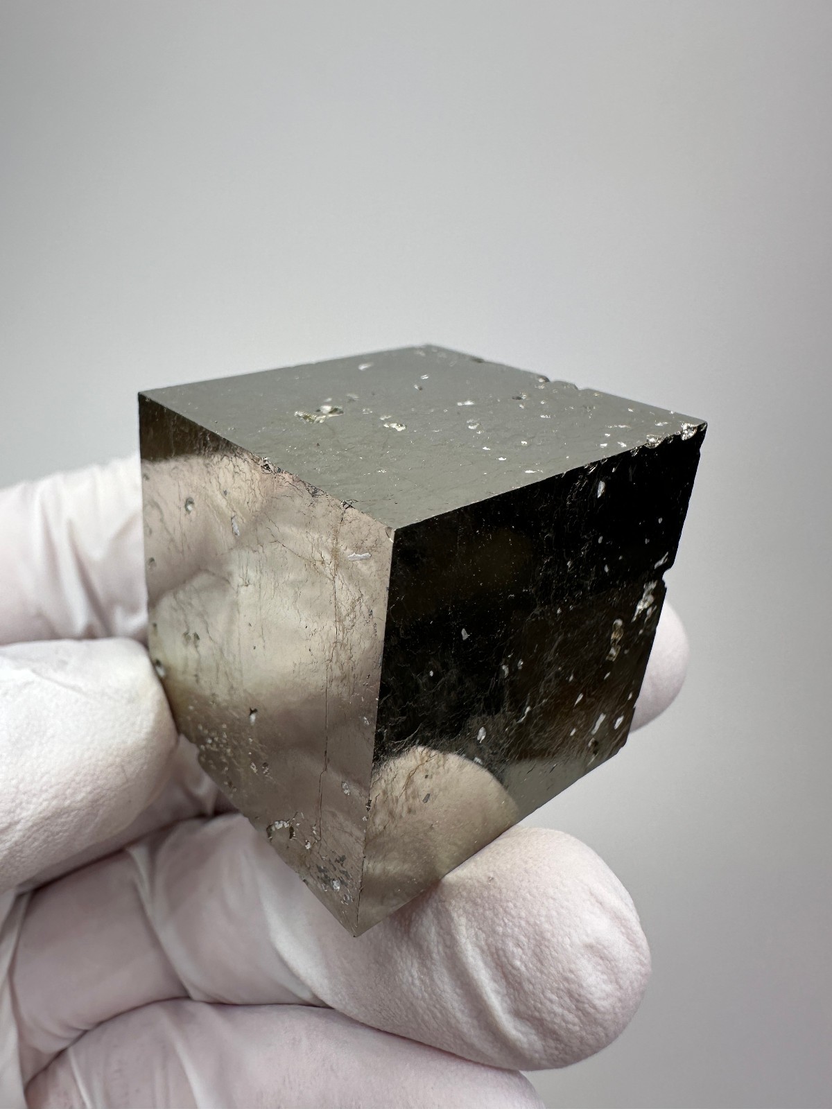 MIRROR SHINE__Beautiful Lusterous 1 1/4 ” Pyrite Cube__Navajun Mine, Spain