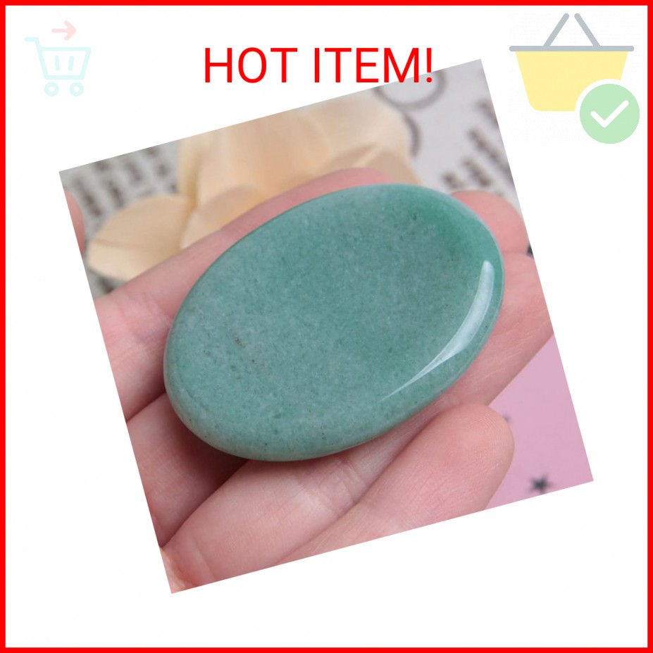 Acxico 2Pcs Jade Palm Stone Green Rock Crystal Healing Reiki Polished Worry Ston