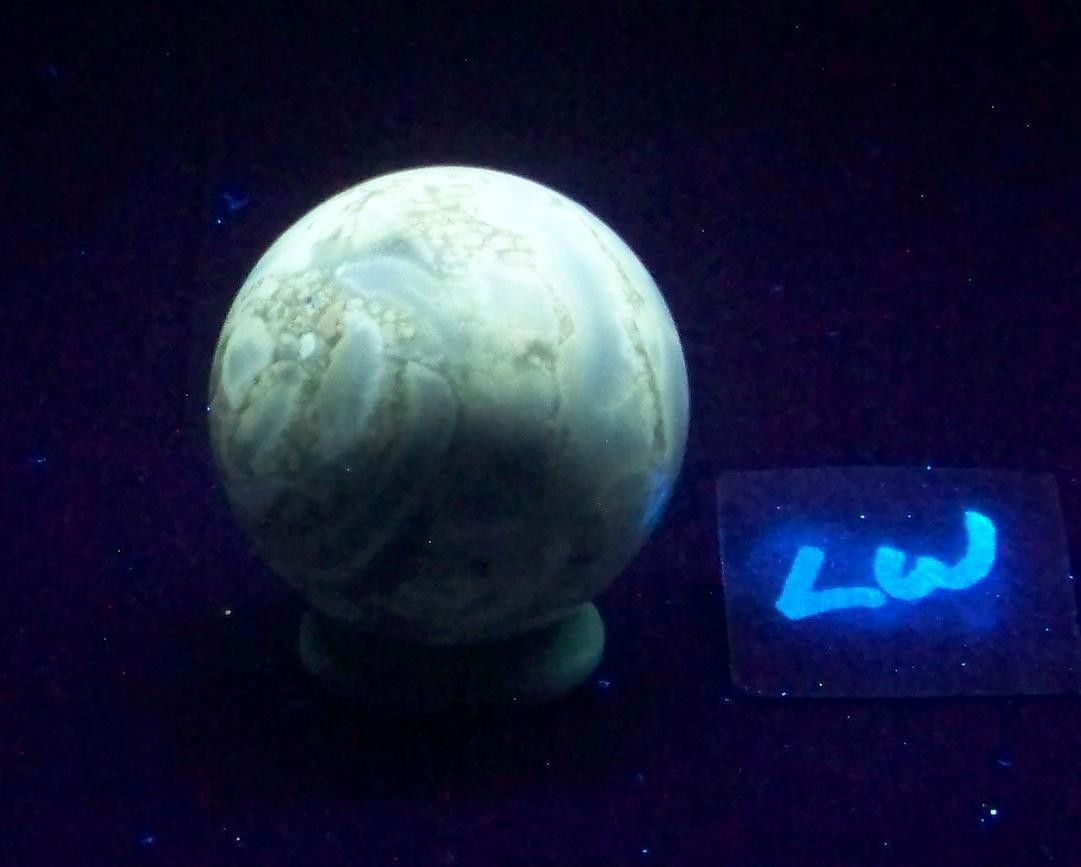 Fluorescent Chalcedony and Magnesite 38mm Sphere for UV Collection 6512