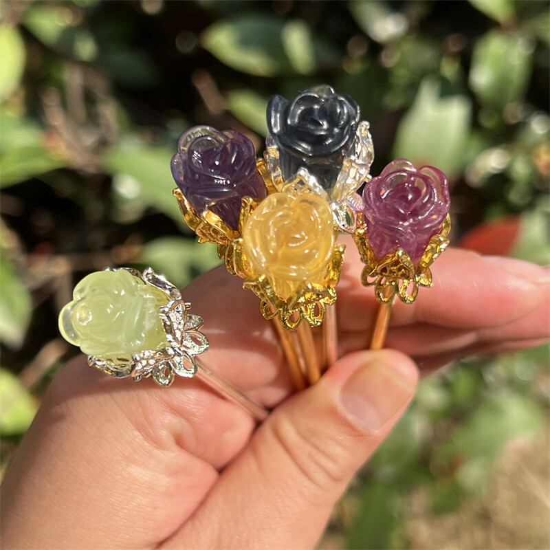 5pcs Natural Fluorite Rose flower skull Quartz Crystal Skull Reiki Healing Gem