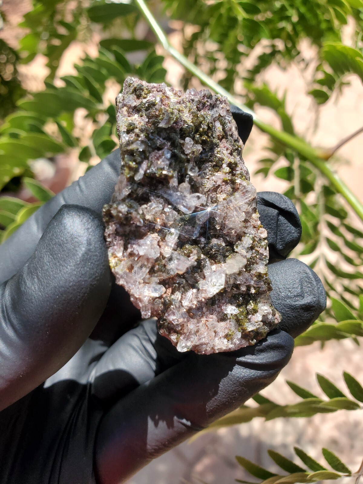 46g Natural Epidote, Super Sparkly Green Epidote with Quartz Specimen B88