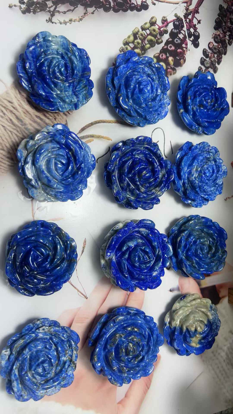 1pc Natural Lapis Lazuli Quartz Carved Flower Skull Crystal Reiki Healing Decor