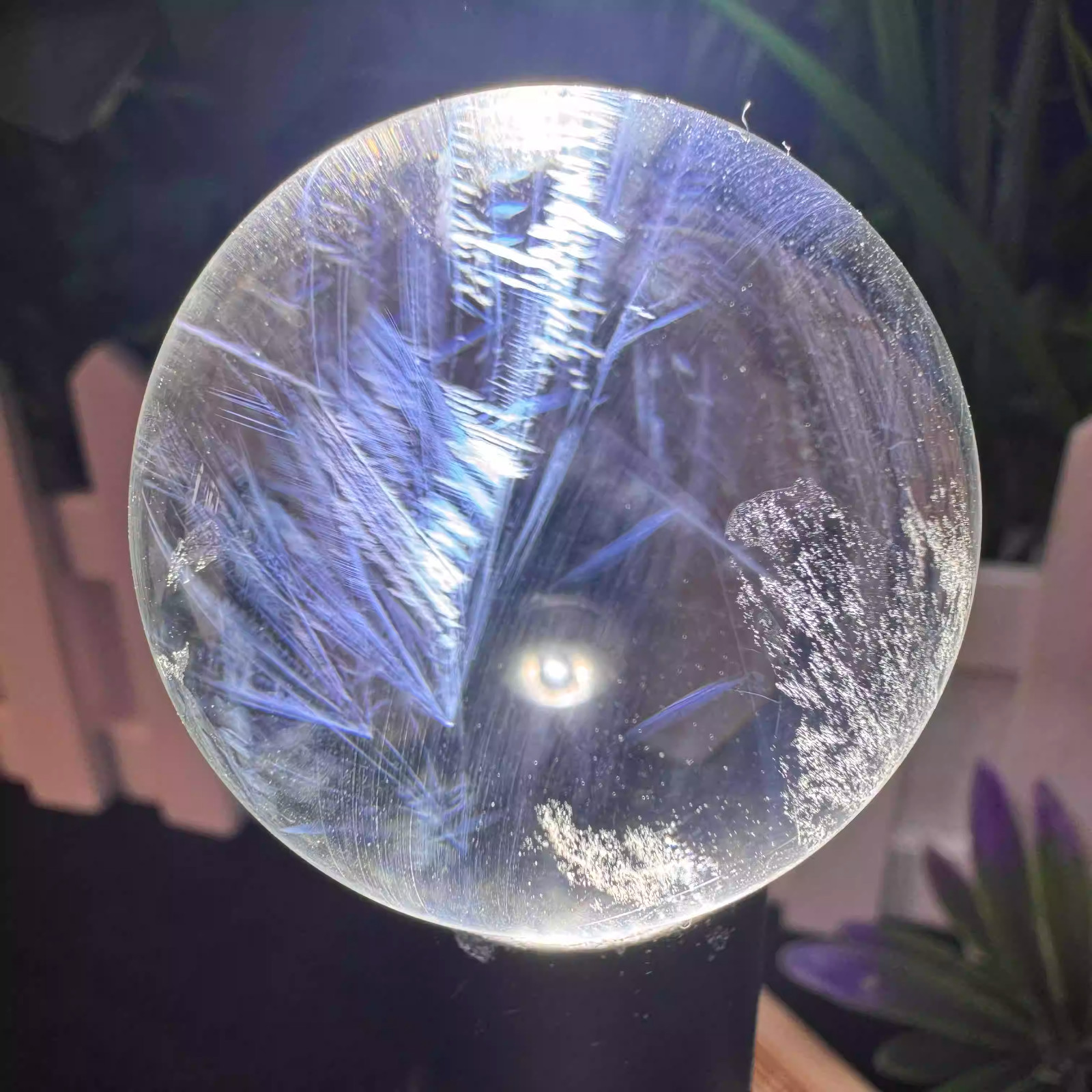 40mm Natural clear crystal sphere Blue needle quartz ball energy Reiki therapy