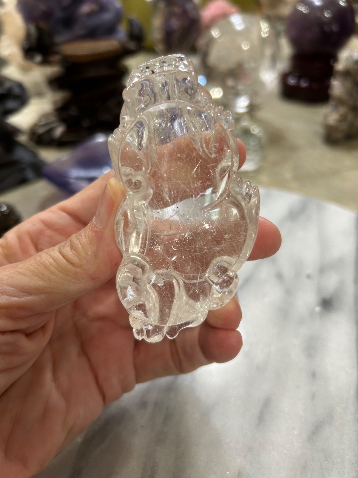 Natural silver thread Rutilated quartz Crystal pixiu Dragon