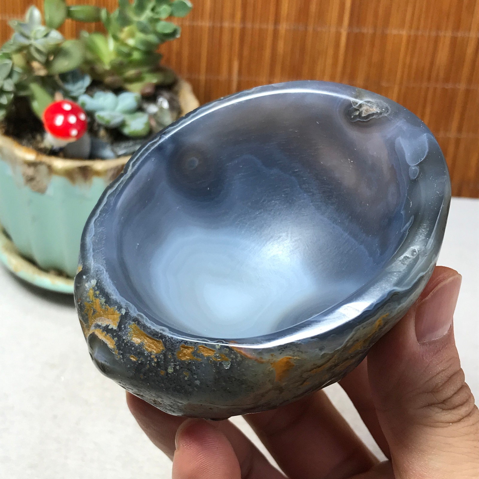 88-73-40mm Natural Polished Agate Carved Stone Rock Ashtray Ash Tray 257g A6326