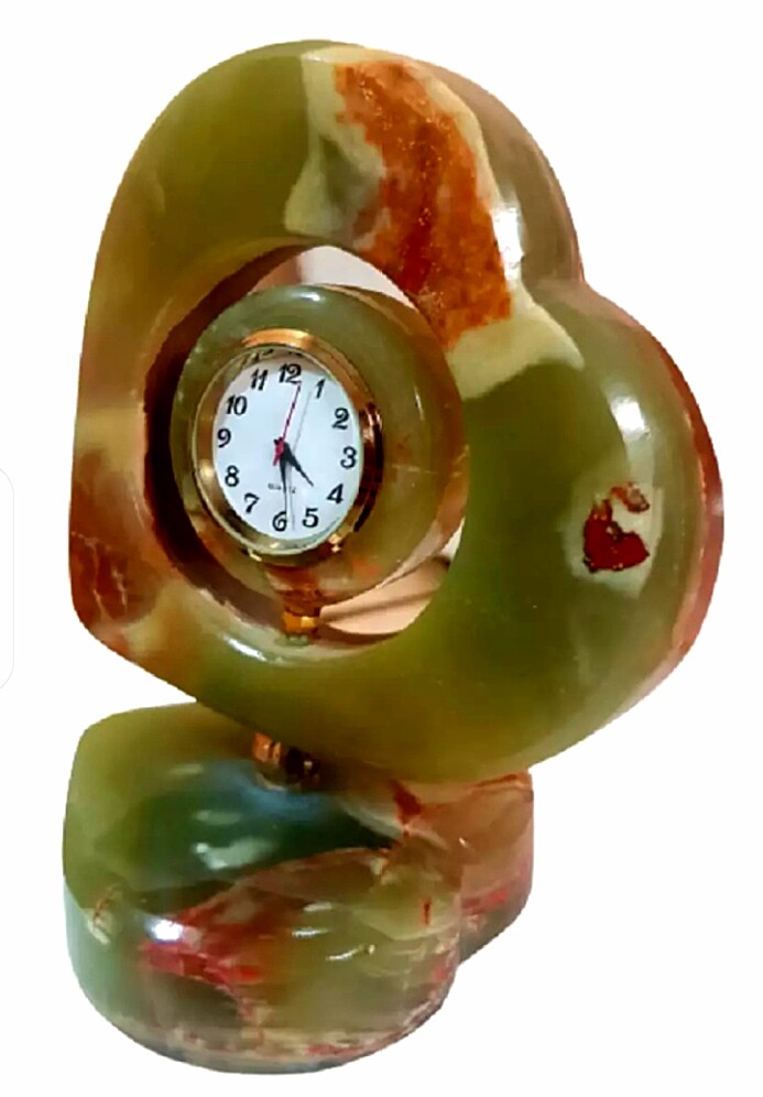 Large Polished Onyx Heart Clock AAA+ Grade – Natural Banded Stone Home Decor