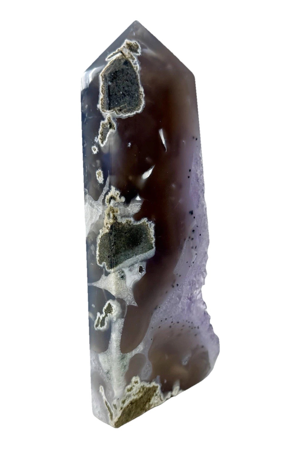 6” Pretty Polished Agate Tower With Purple Amethyst Cluster Free Standing