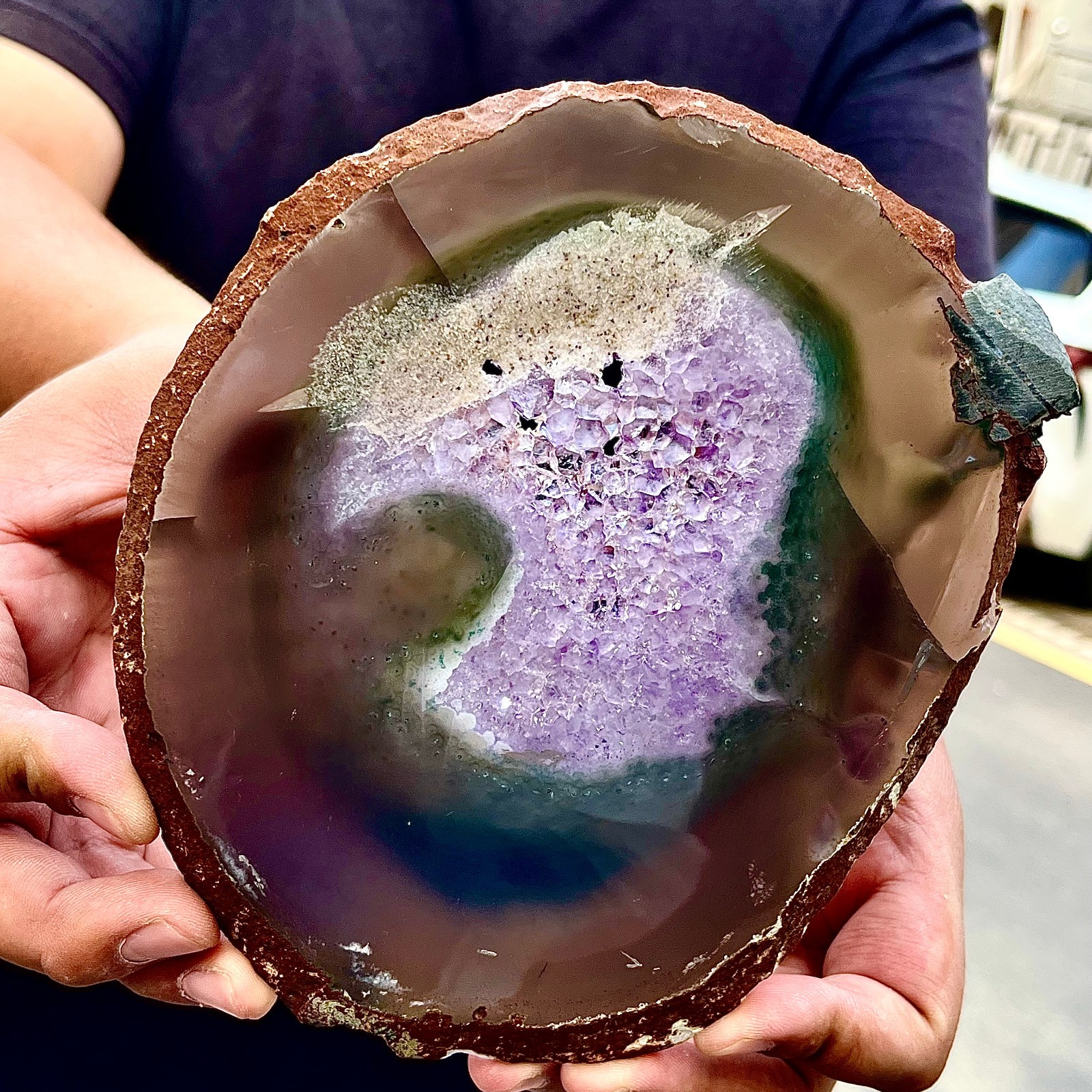 1.08LB Natural Amethyst Agate Crystal Hand cut Piece Specimen Healing