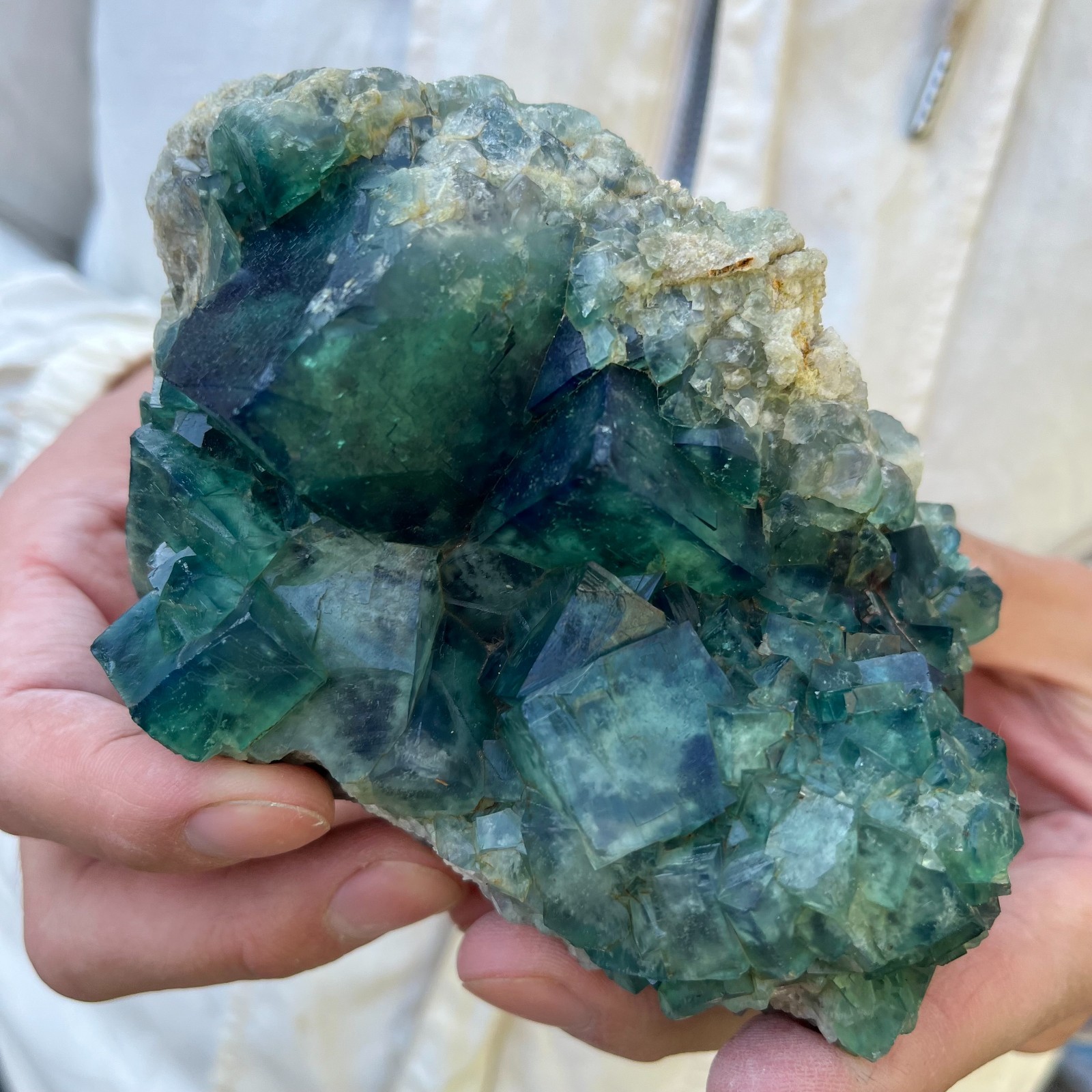 1.8LB Natural cubic green fluorite crystal cluster rough mineral specimen