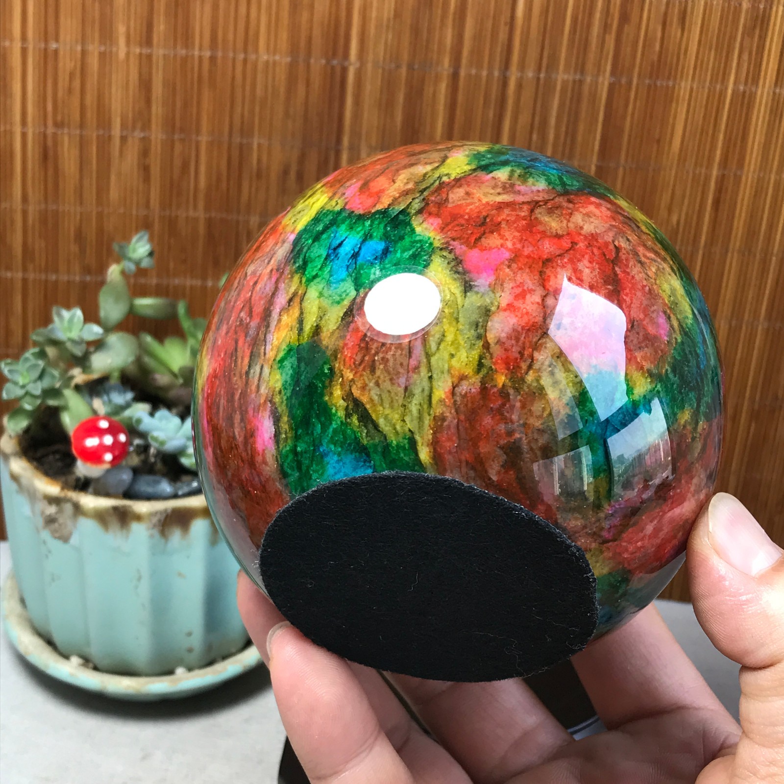 Natural “Seven Colors Jade” sphere Ball -Taiwan China 1.85kg Base Random A5802