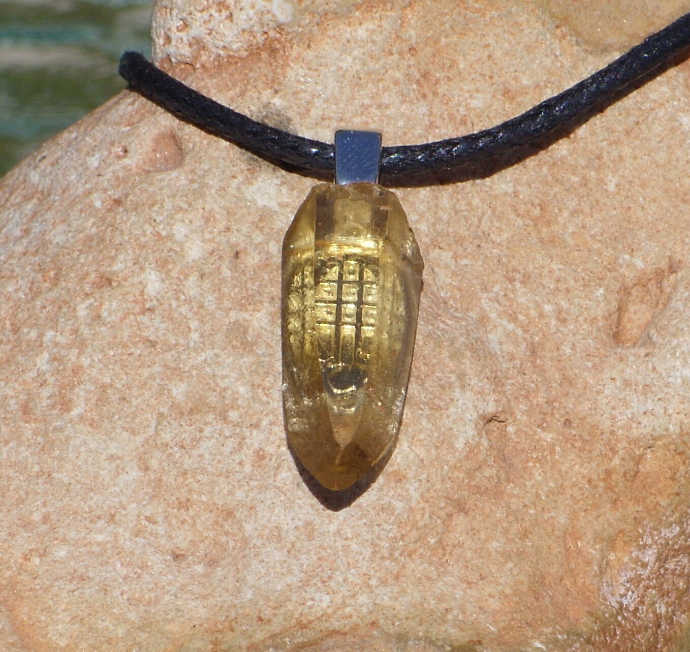 Natural Lemurian Citrine Crystal Point Free Form Stone Pendant Necklace Small