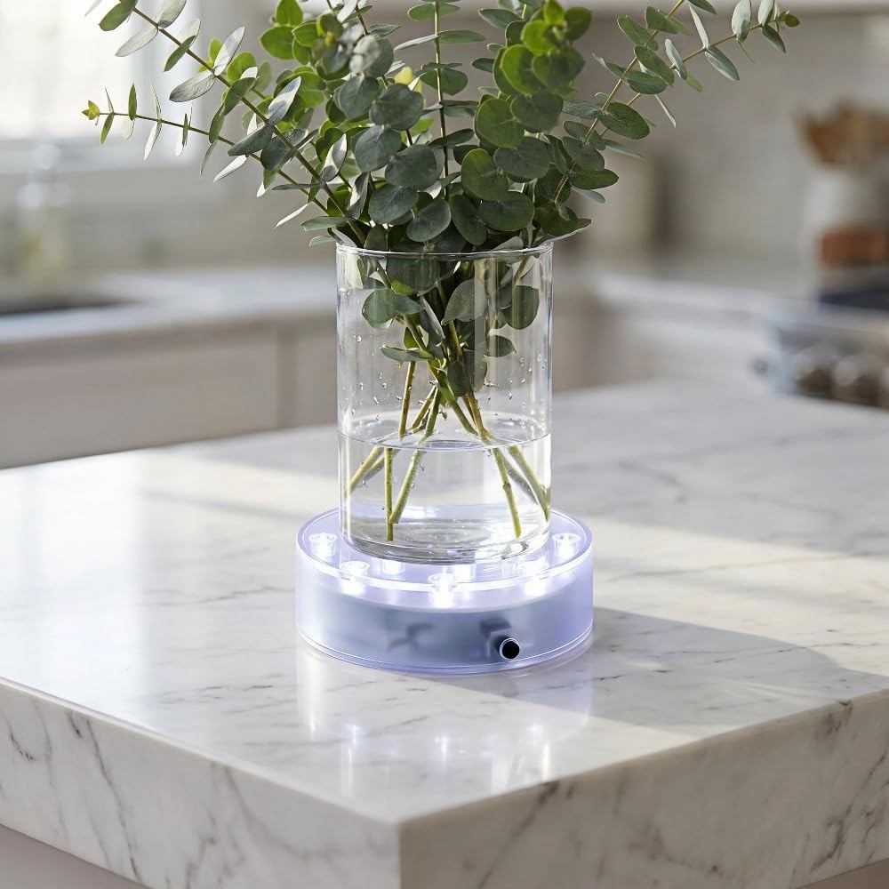 4 Inch Round LED Light Base for Glass Art & Vase Displays White