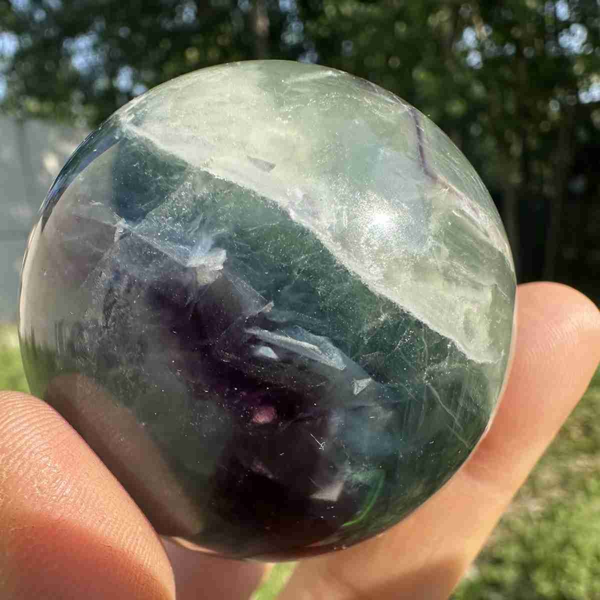 210g Natural Feather Fluorite Quartz Sphere Crystal Ball Reiki Healing Decor