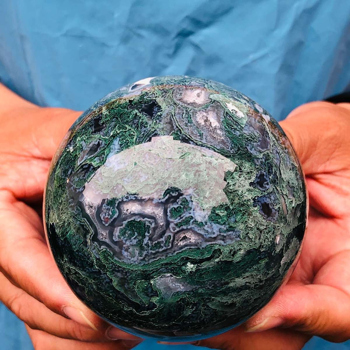 3pcs 4.46LB Natural Water Grass Agate Ball Quartz Crystal Ball Healing 2116