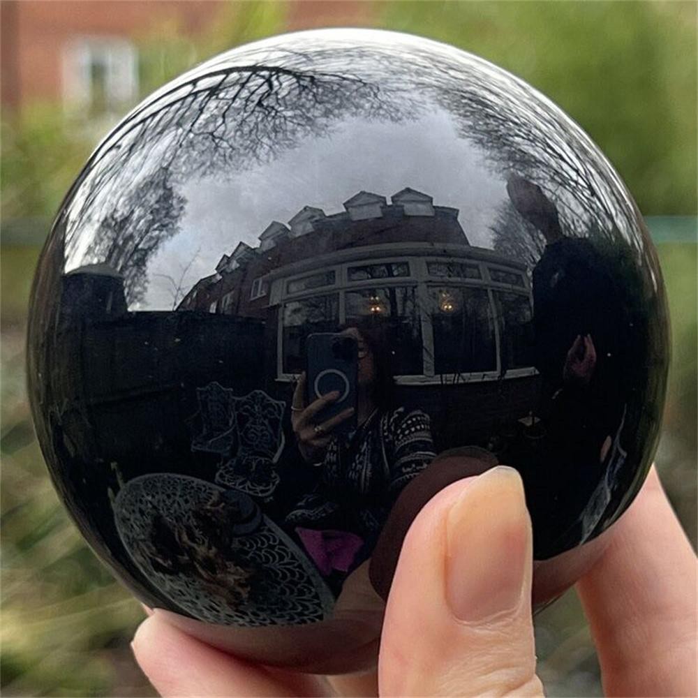 Natural Black Obsidian Sphere Healing Crystal Magic Ball Reiki Stones feng shui