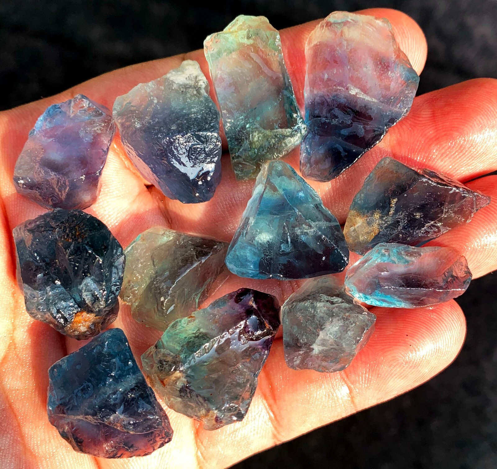 87g 12PC TOP! Natural Fantastic Blue Fluorite Crystal Specimen ic012