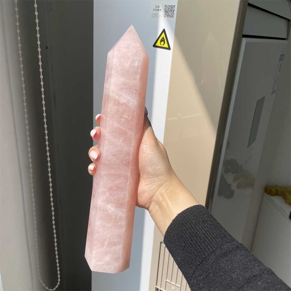 3.2LB 11.8″ Natural Rose Quartz Obelisk Crystal Quartz Mineral Tower healing