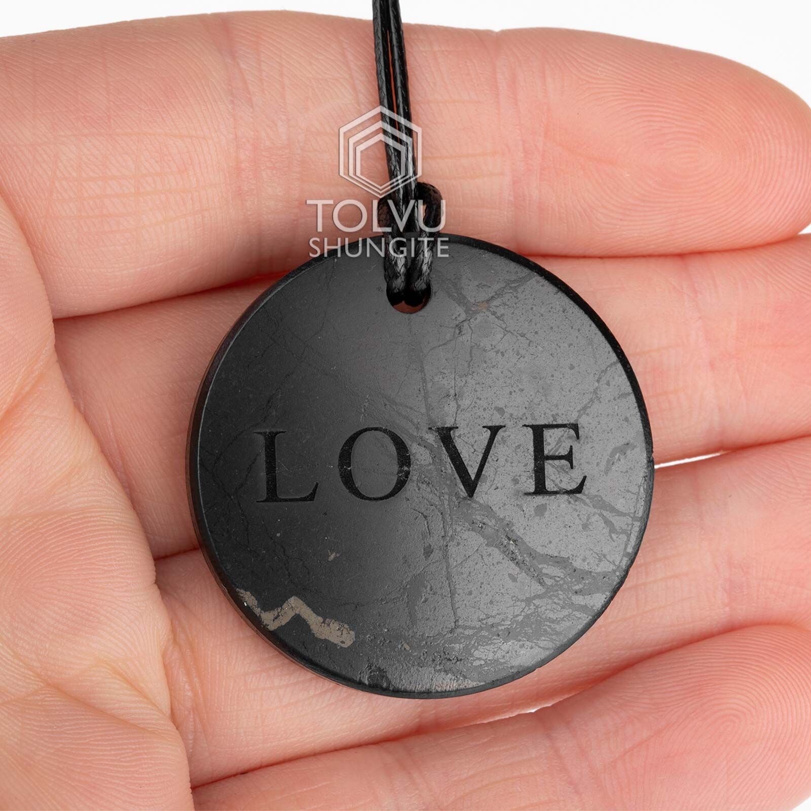Real Shungite pendant “Love” Natural Karelian black shungite mineral, C60 Tolvu