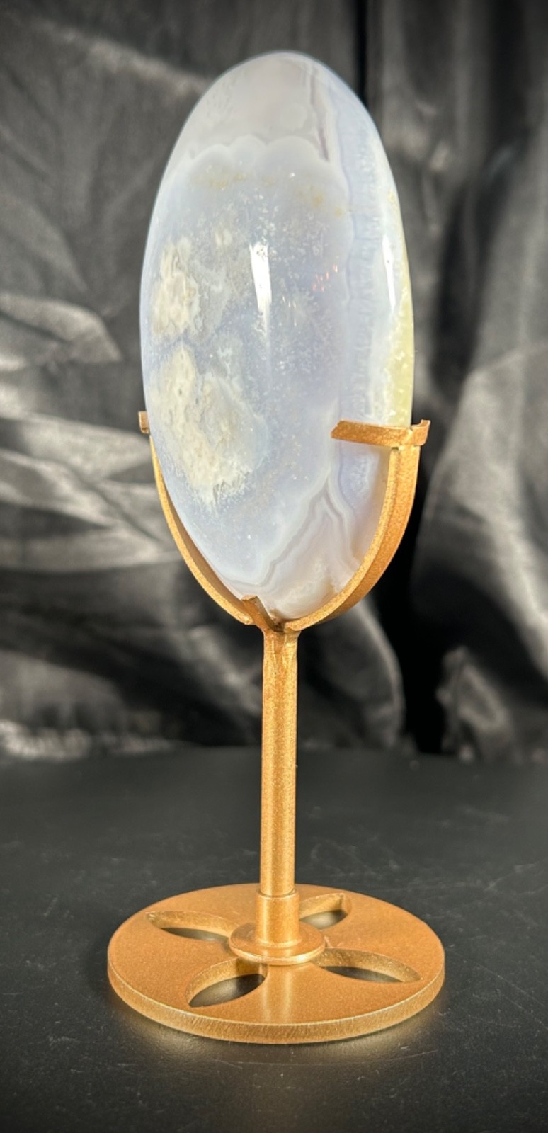 3.6″ Elegant Blue Lace Agate Ornament With Metal Stand 8oz (227 grams)